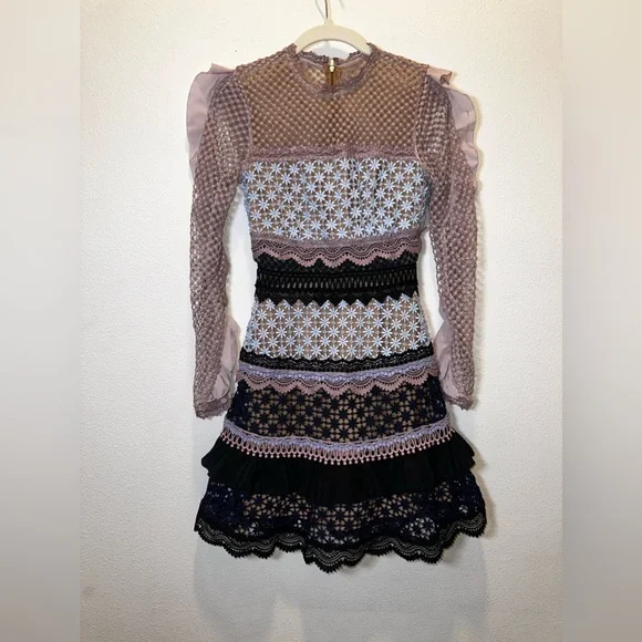 Self-Portrait Bellis Lace Trim Dress With Frilled Sleeves - Picture 8 of 16